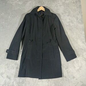 London Fog Coat Womens‎ Small Black Trench Button Up Notch Lined Pockets Career